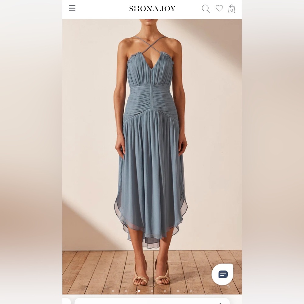 SHONA JOY — LAUREN CROSS FRONT MIDI DRESS - DUSTY BLUE